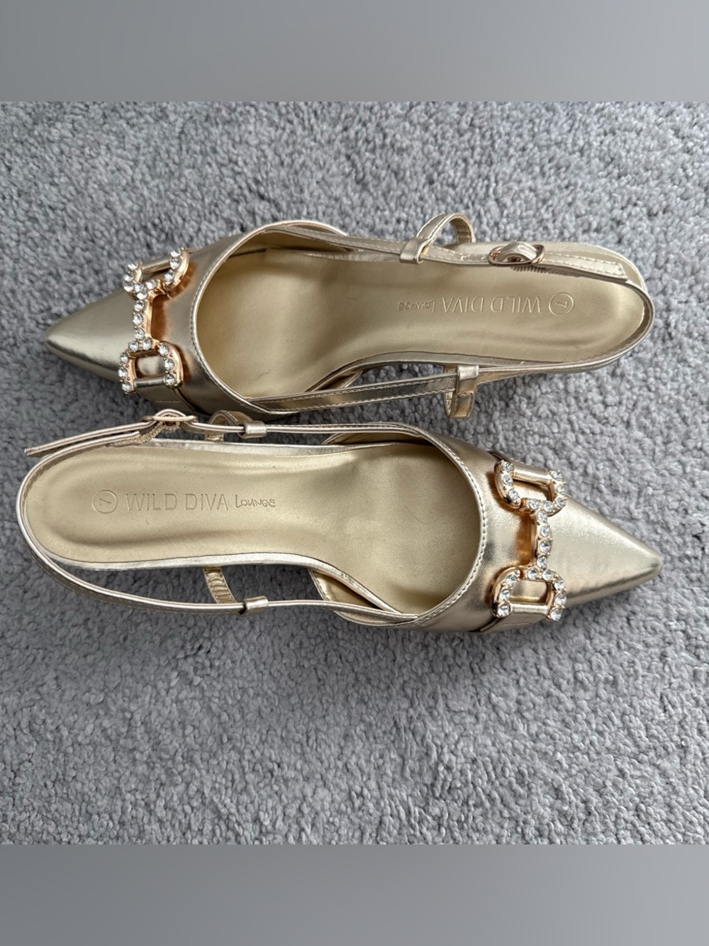 DIVA Lounge Gold Crystal-Buckle Pointed kitten heels